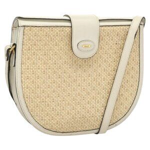Authentic BALLY Shoulder Bag Straw Leather Beige Gold
